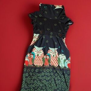 LA Soul Dress Woman Size Medium Owl Print Novelty Whimsical Teacher Music Artsy